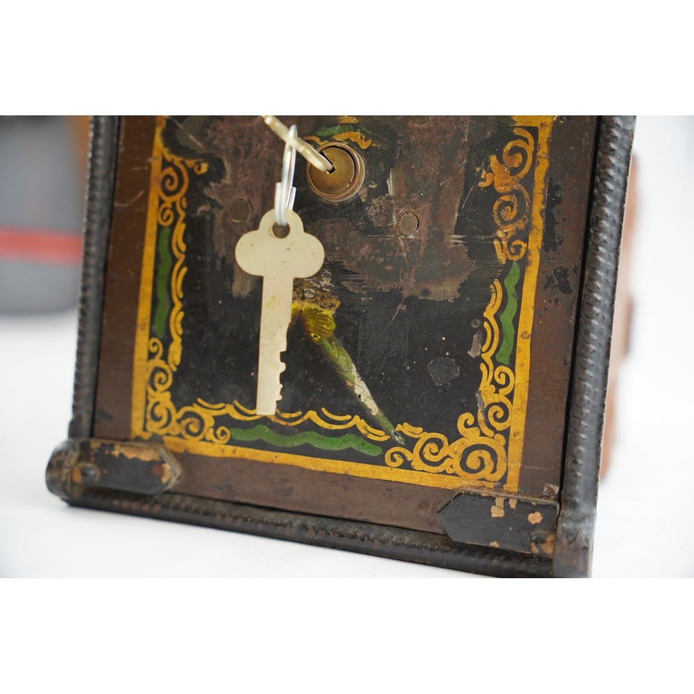 Antique Metal Lock Box with‎ Key Safety Deposit Copper Rectangular Storage - Picture 3 of 9